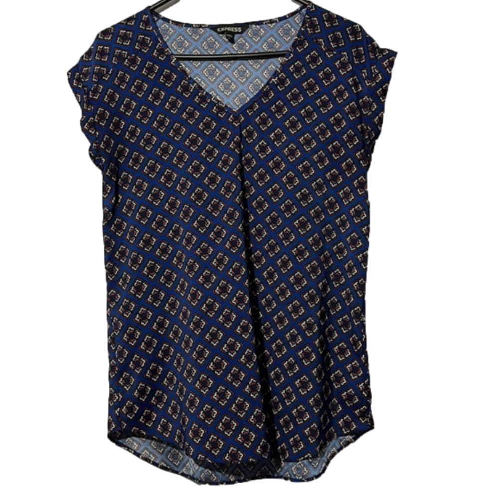 Express Blue micro cuffed sleeve lightweight v neck top sz SP
